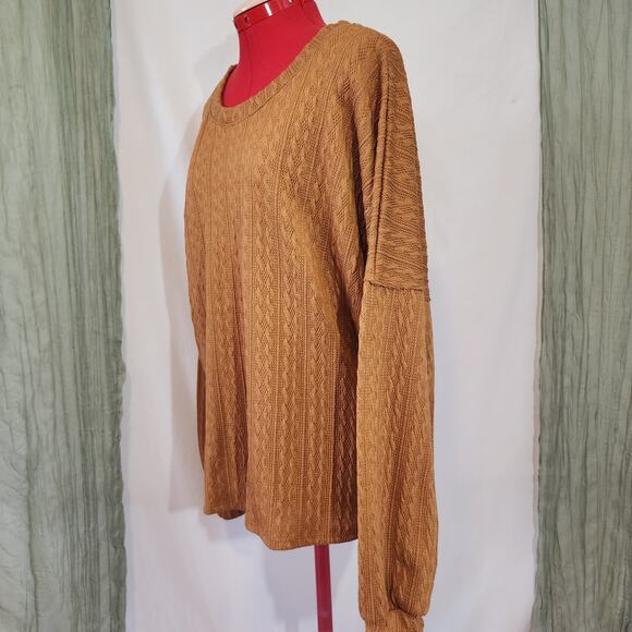New P.S. Kate Textured Sweater Knit Top Long Sleeve Stretch Brown Size 3X - Picture 6 of 8